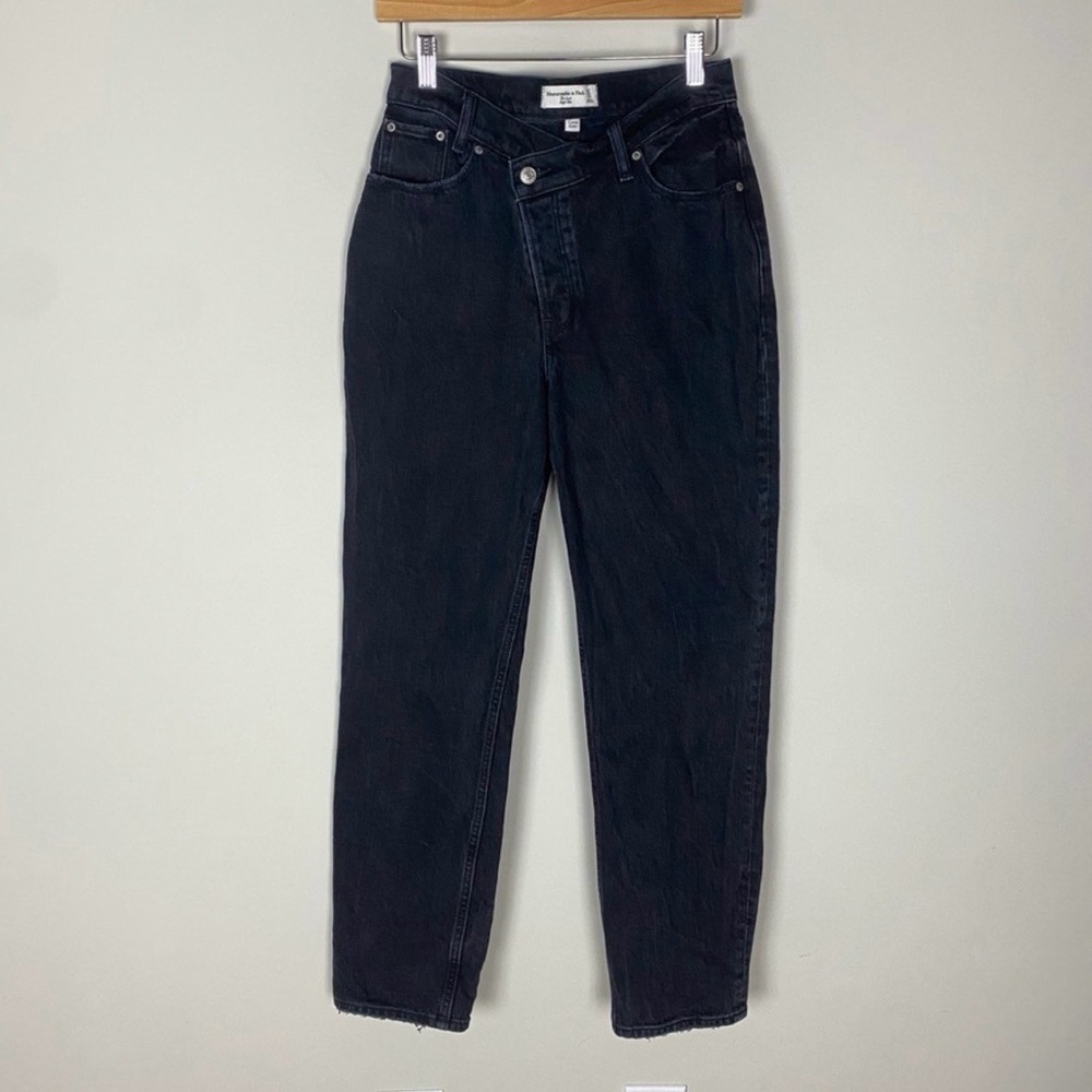 Abercrombie & Fitch The Dad High Rise Crossover Jeans Curve Love Black Womens 27
